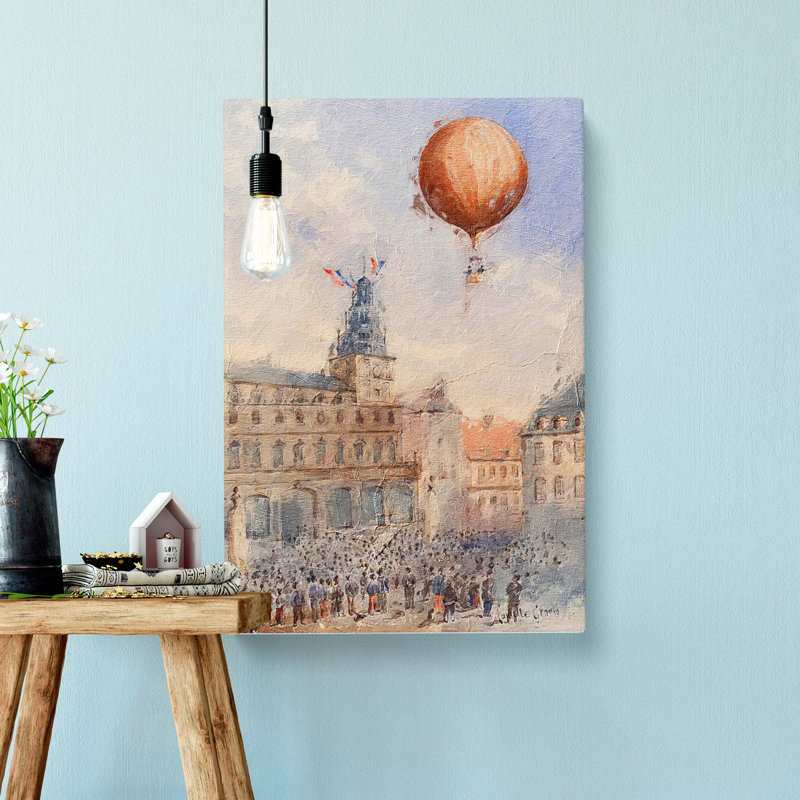 Hot Air Balloon Above Paris by Camille Gravis - Wrapped Canvas, 50cm H x 35cm W x 3cm D