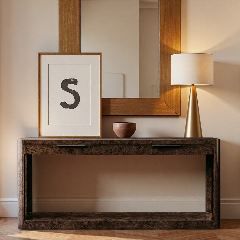 Console simple de style champêtre français, H 29,9 po x l 59,8 po x P 15,7 po, Marron foncé