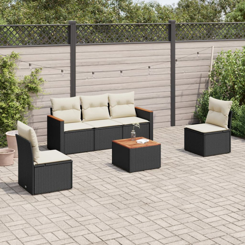 Ensemble de canapé de jardin en rotin PE noir et blanc 6 pièces Vidaxl