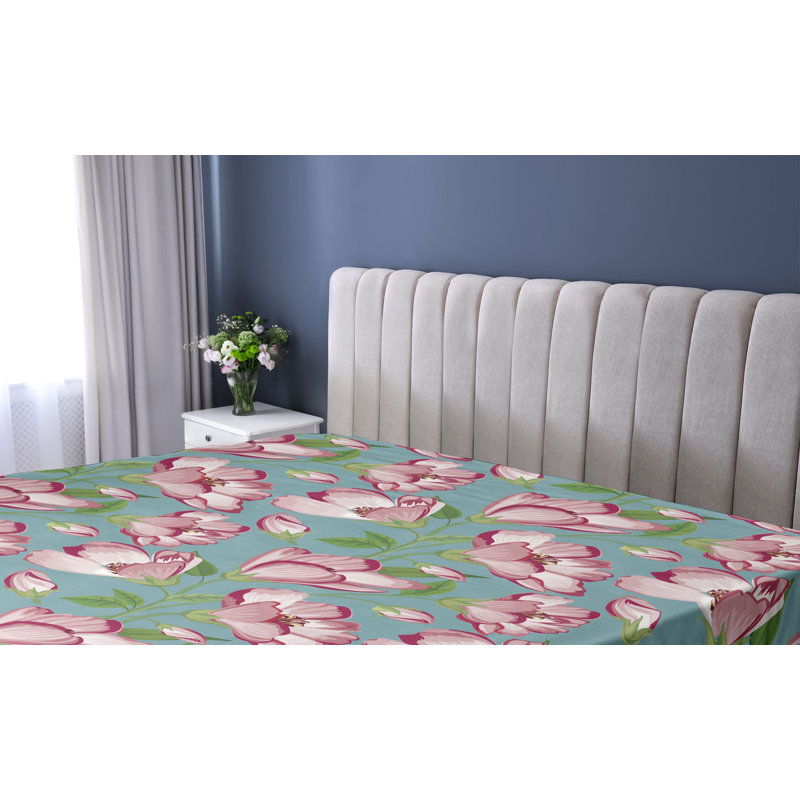 Drap-housse Ambesonne, Vert fougère, rose pâle, rose / floral, Drap-housse très grand californien