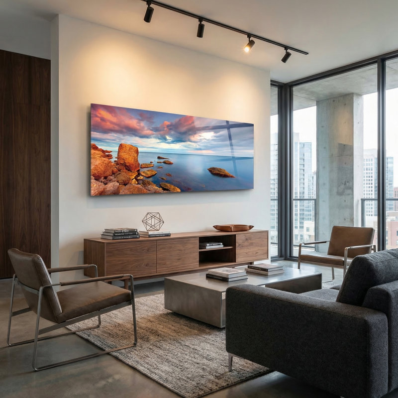 «Red Rock Lake», art mural en acrylique ultrabrillant, 60 po x 20 po