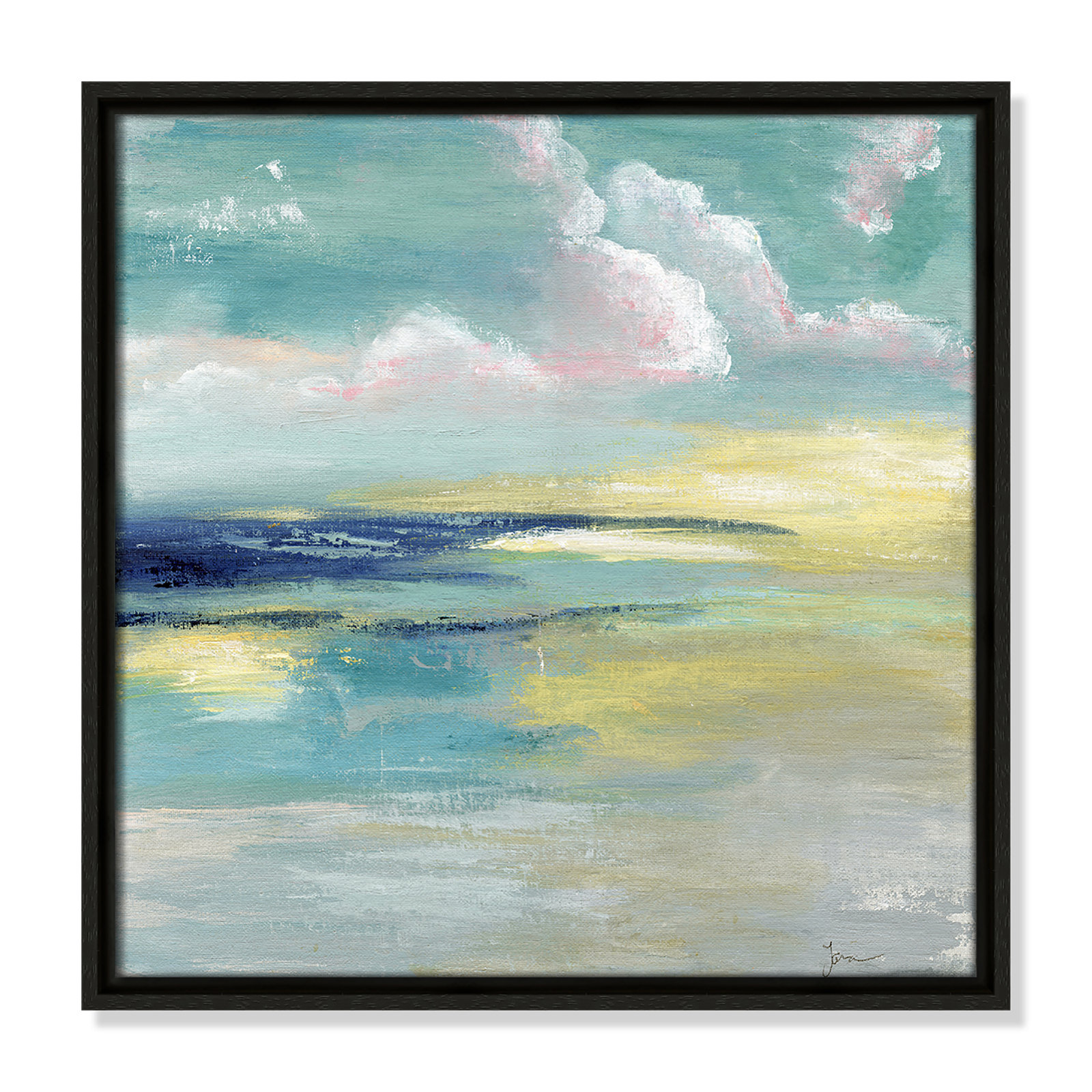 Bertie "Ocean View" Painting by Tava Studios, Espresso Framed Canvas, 17.5" H x 17.5" W x 2" D