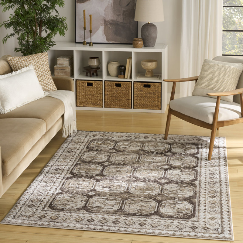 Tapis d'intérieur ivoire et brun Leuchte, Rectangle 5 pi 3 po x 7 pi