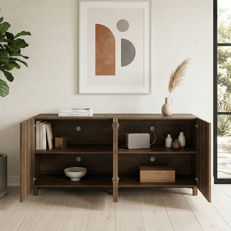 Beatriz 63" Wide 4-Door Sideboard Cabinet, Walnut