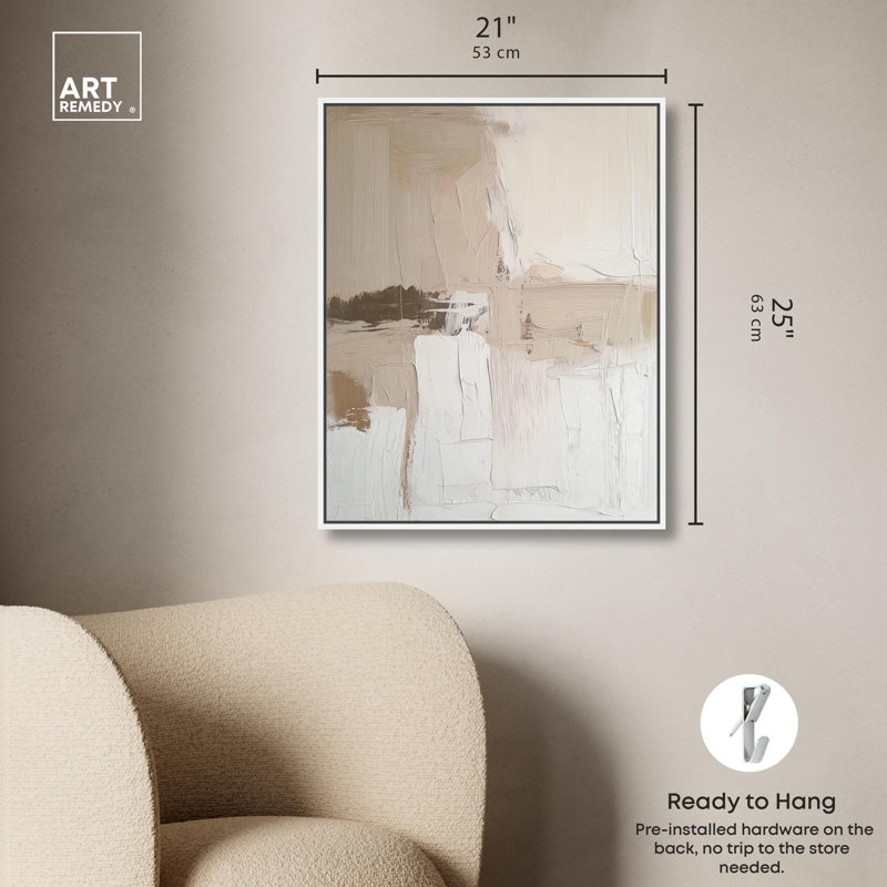 «Subtle Earth Tones I Neutral Boho» par Art Remedy, H 25 po x l 21 po, Cadre flottant blanc