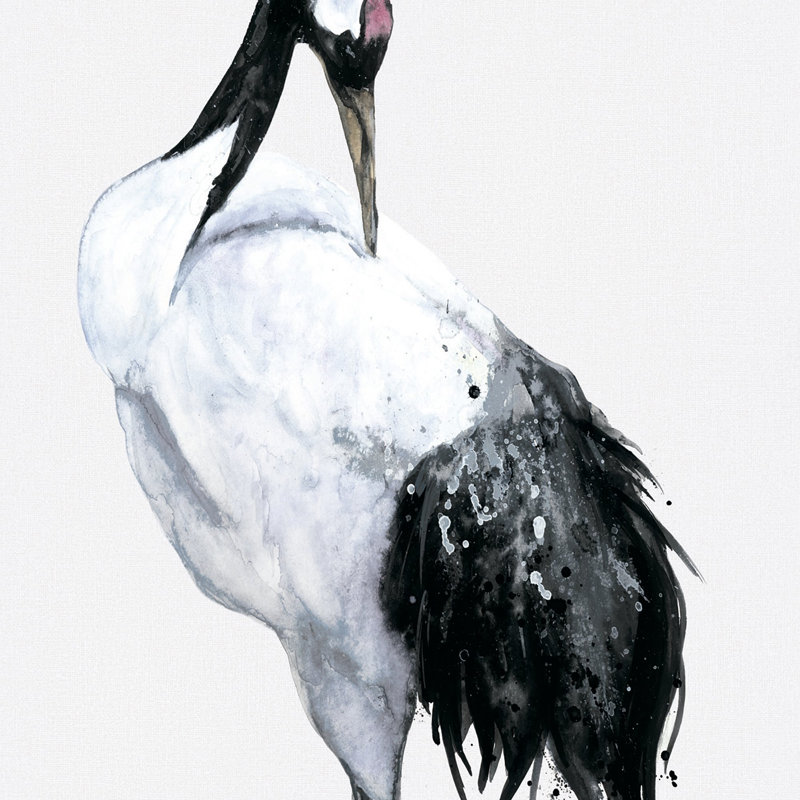 Kumano One Painted Crane 2-Panel Wall Mural