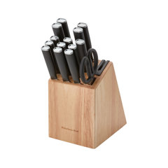 KitchenAid Gourmet 14-Piece Forged Triple Rivet Knife Block Set, Natural, Black