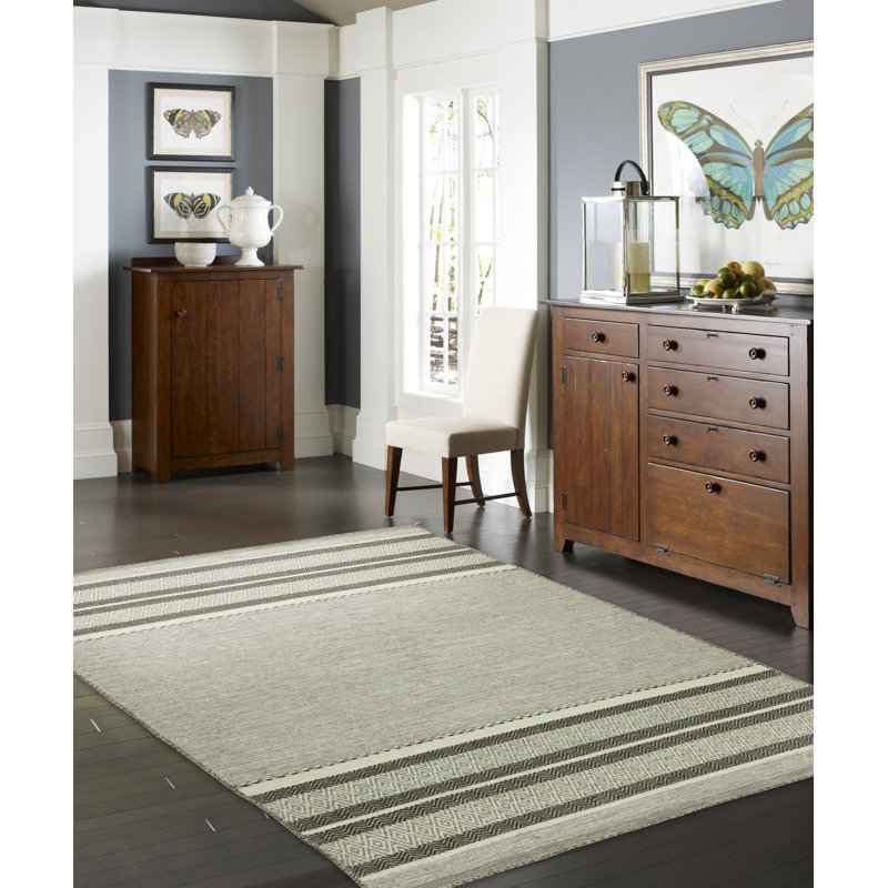Canyon Cotton Striped Area Rug in Gray, Rectangle 7'6" x 9'6"