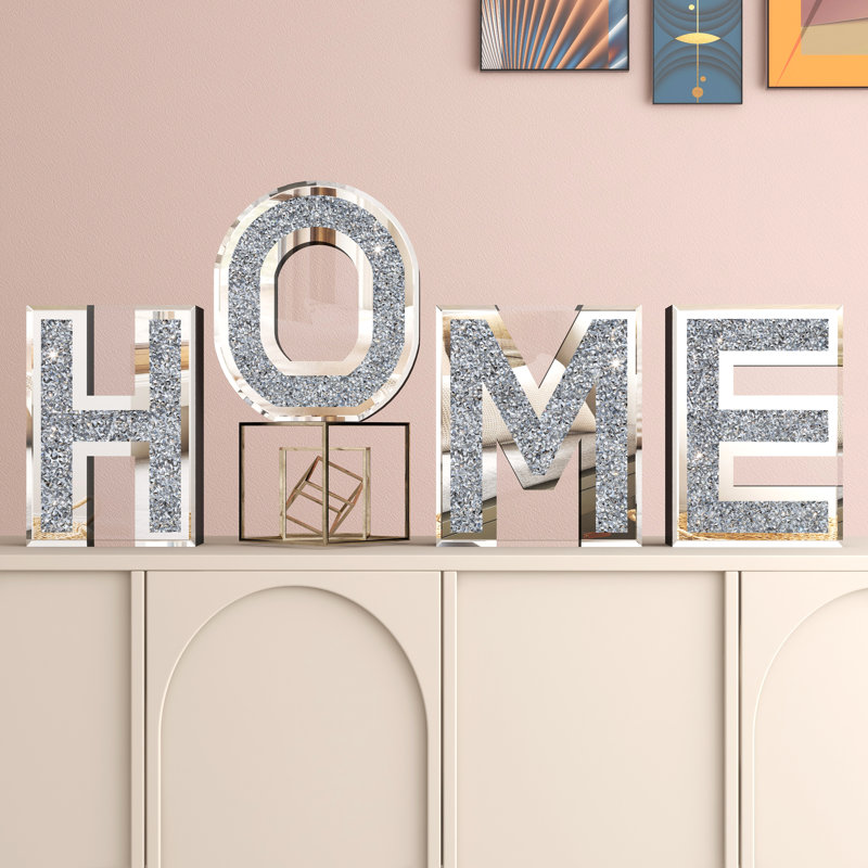 Elvert 4 Piece Handmade Mirror Letters Wall Décor Set, 7.87" H x 5.51" W x 2" D, Home