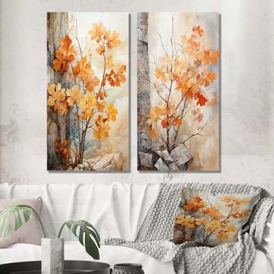 Abstract Foliage Peach Maple Tree - Tree Maple Canvas Prints Set Of 2