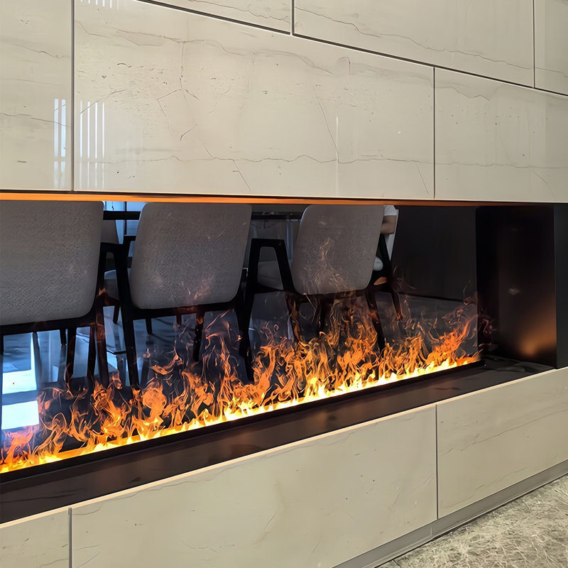 Foyer électrique encastré 59,06 "avec flamme et humidificateur, H 6,69 po x l 59,06 po x P 9,45 po