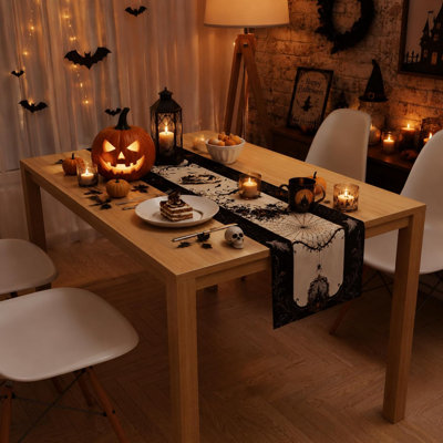 Chemin de table Halloween Decorations - Gothic Pumpkin Ghost Spider | Décoration de fête d'Halloween - Décorations de table d'Halloween pour la cuisine intérieure et extérieure