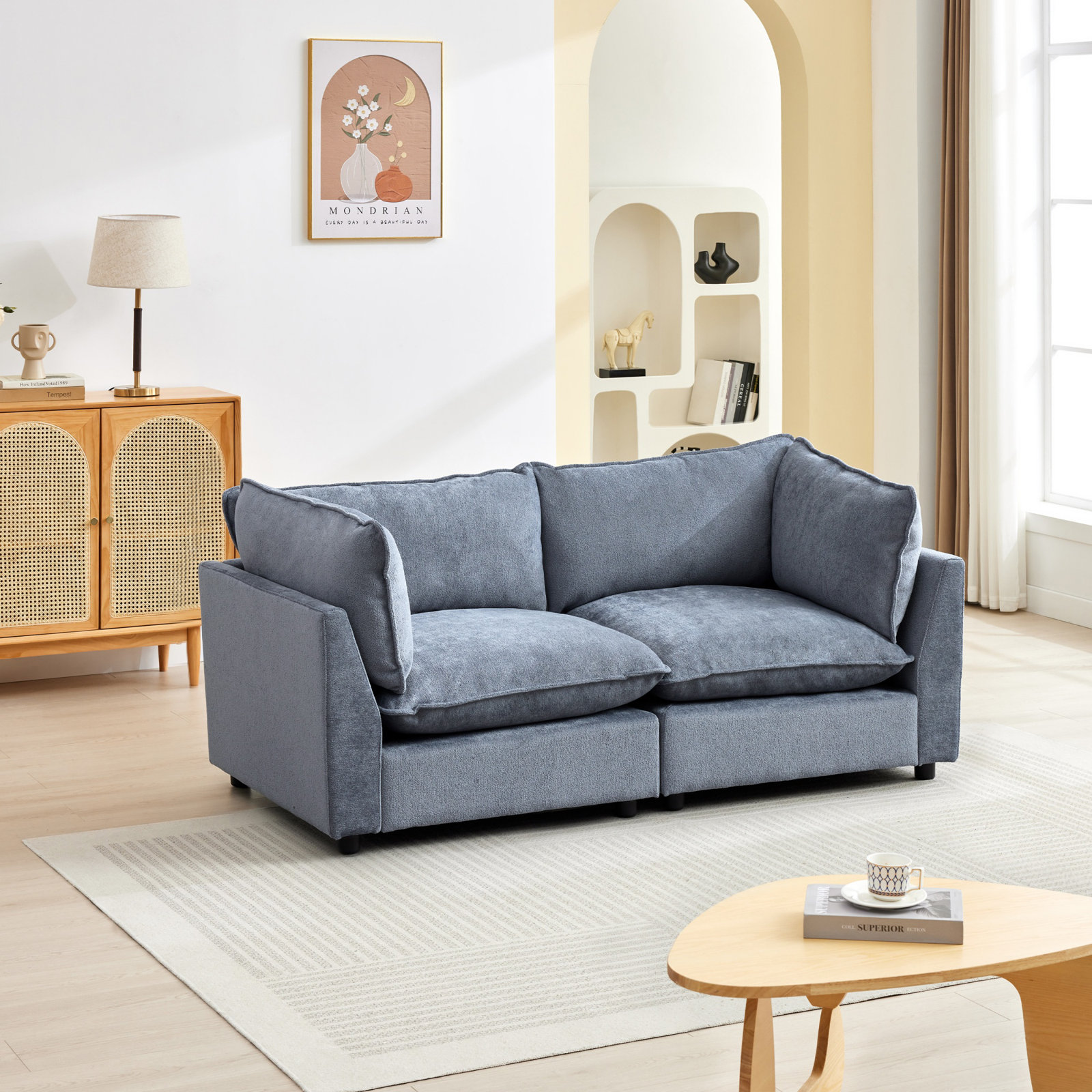 Eagan 75" Modular Loveseat, Blue Chenille