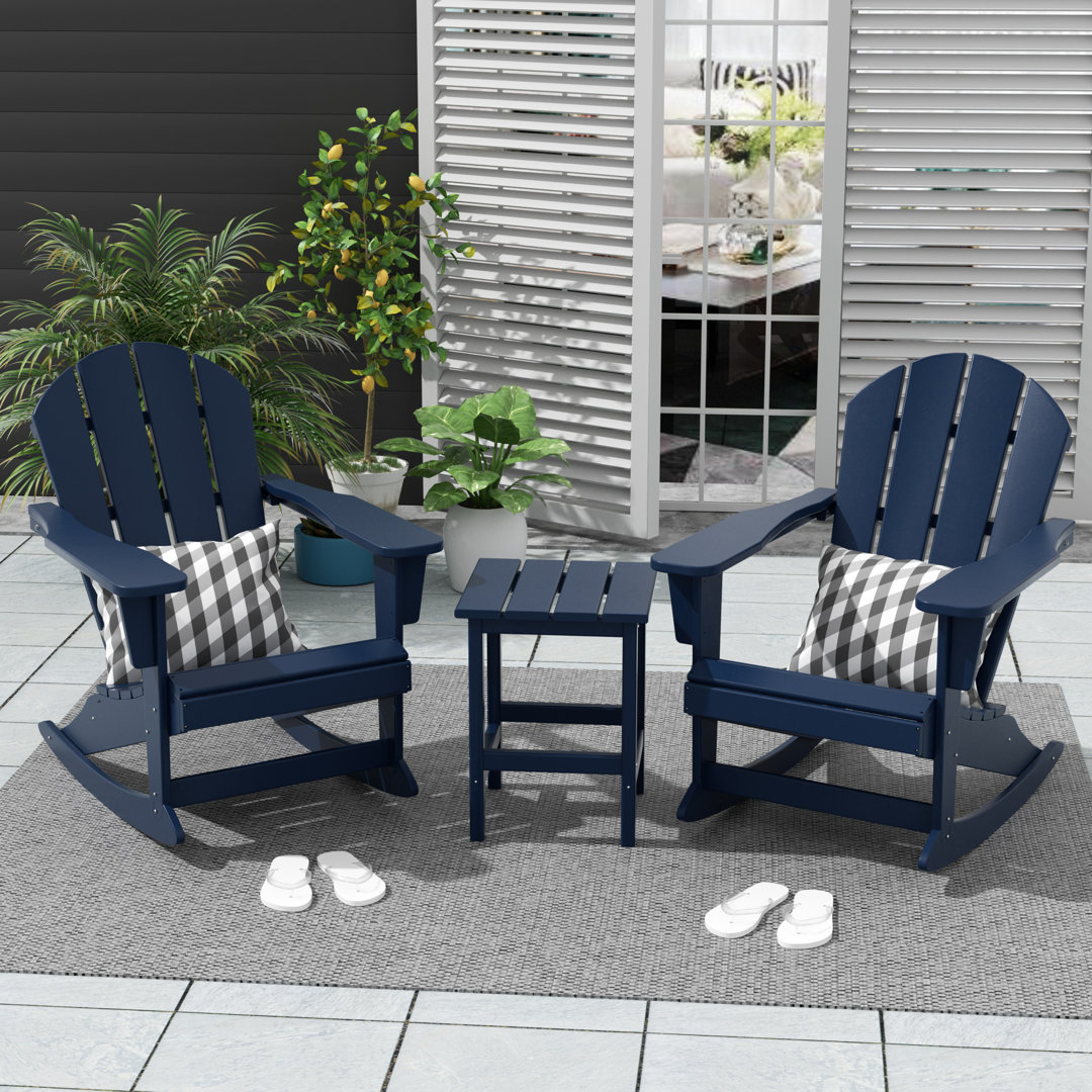 Cullan Plastic Rocking Adirondack Chair with Table Longshore Tides Frame Color: Navy Blue