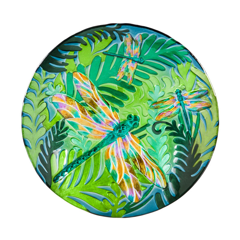 Bain d'oiseaux irisé aux libellules en verre 18 pi Auxvasse