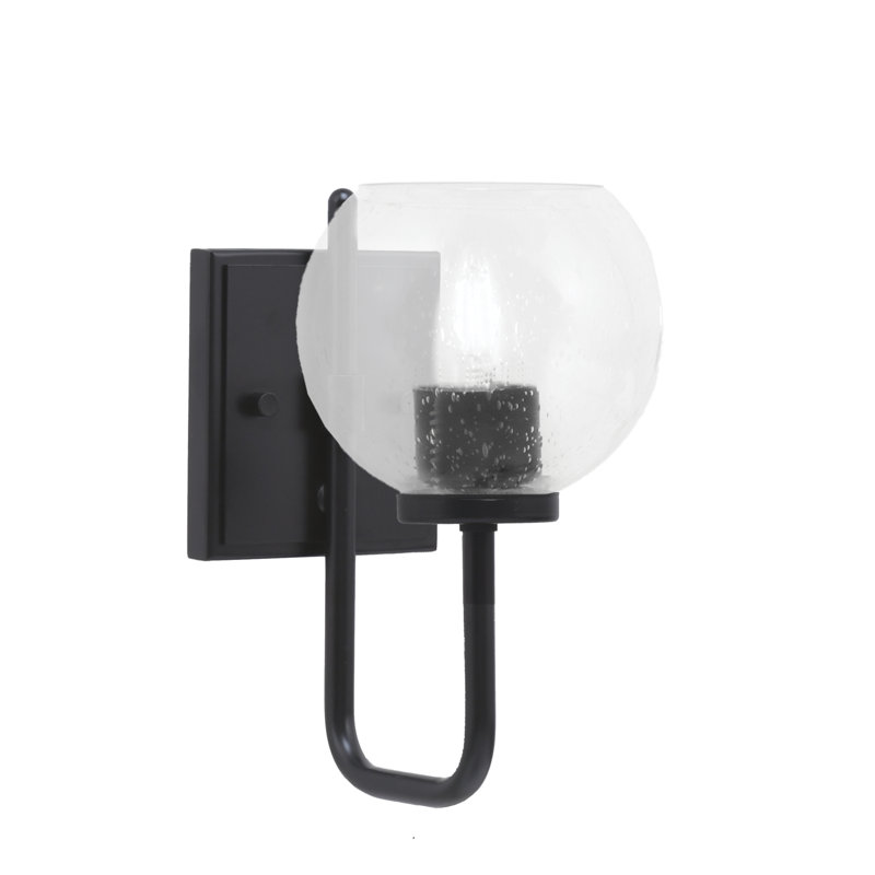 Applique murale 1 lumière Amarmula, finition noir mat, verre transparent 5,75 po, Clair, Noir
