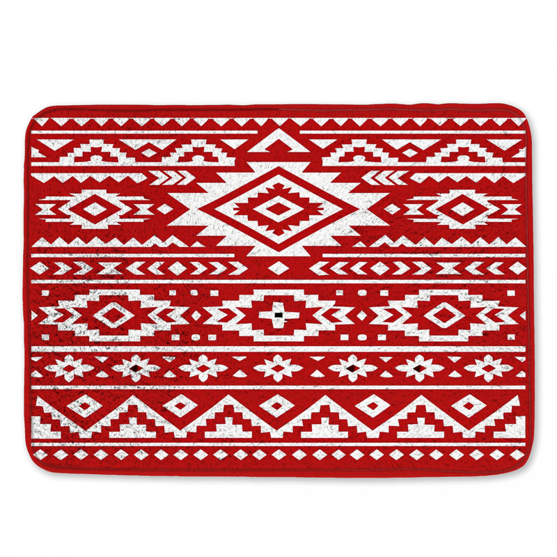 Tapis de bain rouge à motif tribal, 34in W x 21in L