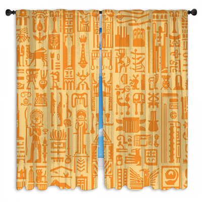 Egyptian Hieroglyphs Pattern Window Curtains Hieroglyphs Sheer & Room Darkening - 2 Panels