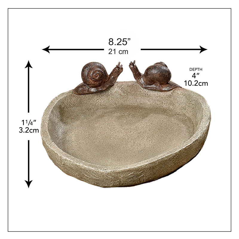 Off-White Stone Finish Bird Bath with Snails