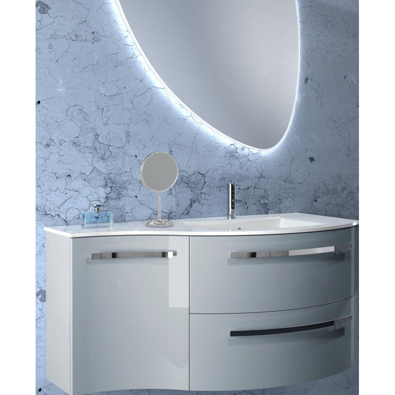 Modern Chrome Countertop Magnifying Makeup Mirror with Recessed Base