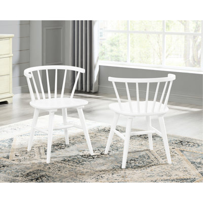 2 chaises de salle à manger en bois blanc - dossier à broche pour un look élégant, sièges en bois de qualité