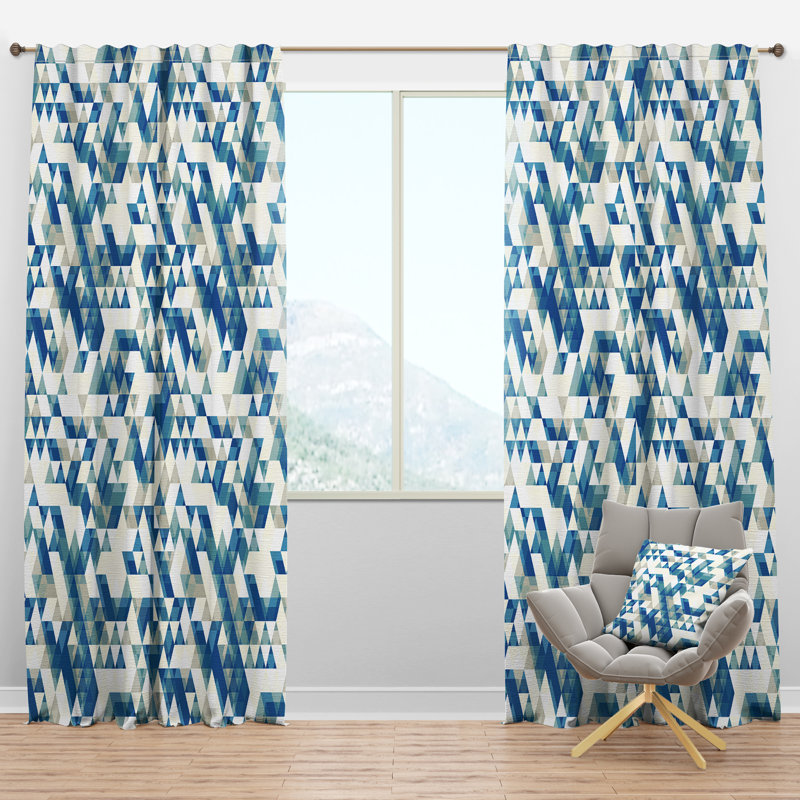 Triangulaire moderne géométrique bleu - panneau de rideau simple semi-transparent moderne géométrique, l 52 po x L 90 po