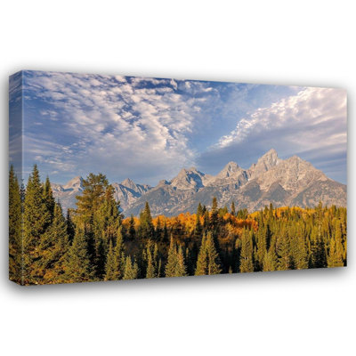 ArtDirect Jones, Adam Gallery Wrapped Canvas Art Titled: aspen trees and Teton Range in early morning-Grand Teton National Park-Wyoming