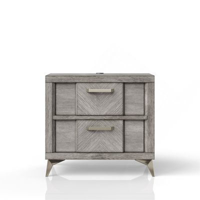 2 Drawer Nightsand In Gray Bookmatched Veneers