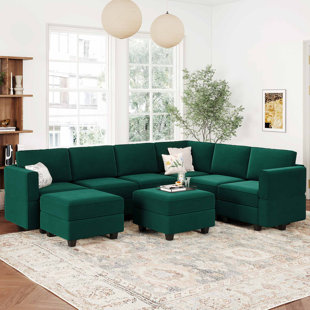 Chanaye 9-Piece Velvet Convertible Modular Sofa Sectional Livingroom Sofa Set, 8 Storage Ottomans with 7 Backrest