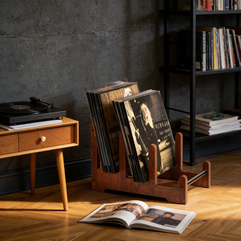 Support de rangement pour disque vinyle à 3 niveaux pouvant contenir 60 lps, organisateur de présentation d'albums et de magazines en bois massif au design rétro