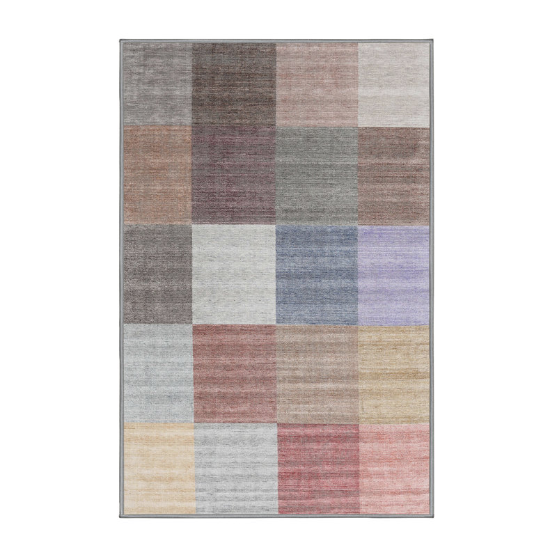 Tapis gris/rose/rouge contemporain, Rectangle 2 pi x 5 pi