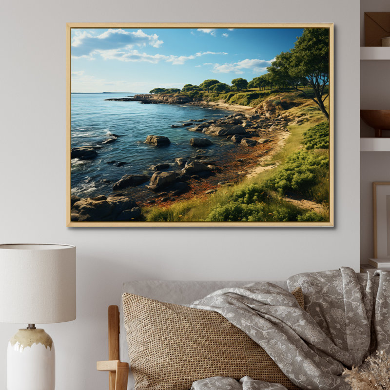 Rhode Seashore Island Landscape - impression, H 24 po x l 32 po x P 1 po, Cadre flottant brun