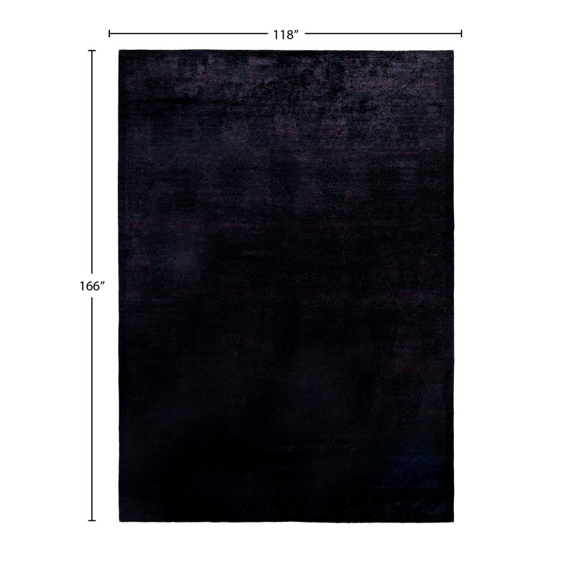 Tapis unique noué à la main Rachal - noir, 9 pi 10 po x 13 pi 10 po