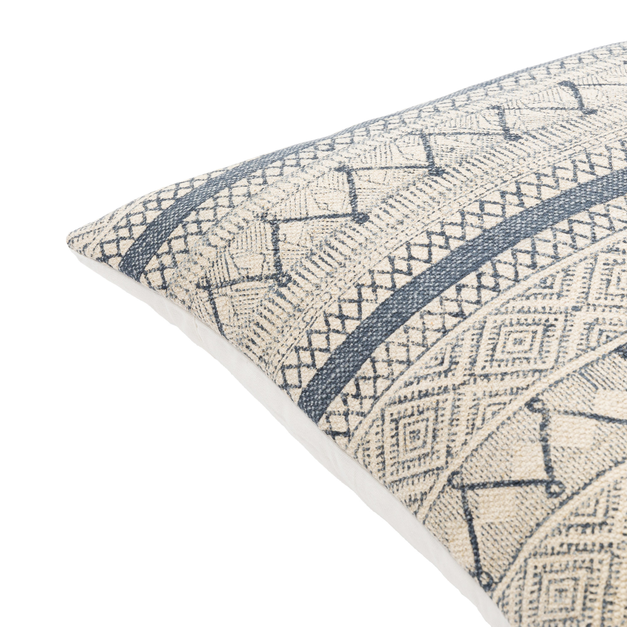 Zetta Geometric Cotton Throw Pillow, Light Beige/Dark Blue, Pillow Cover Only - No Insert, 20" x 20"