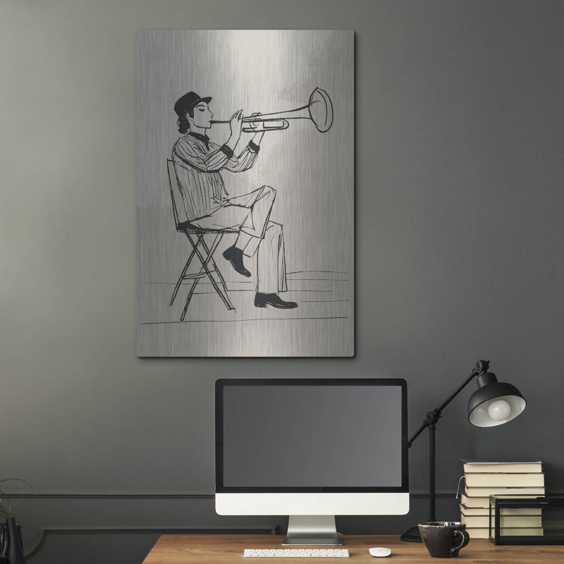 Art mural en métal luxueux «Trumpet Man» par Andreas Magnusson, H 36 po x l 24 po