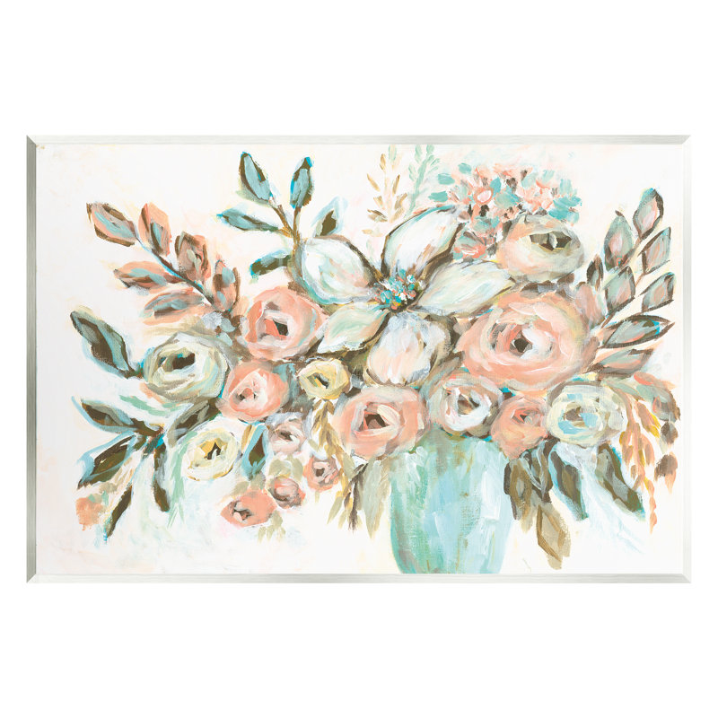 «Aw-996», encadré, arrangement de pivoines modernes par Amanda Hillburn, peinture, H 13 po x l 19 po x P 0,5 po