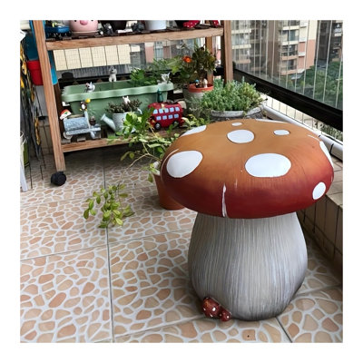 13.4" Oversized Mushroom Statue Stool, Resin Garden Stool with Forest Base - Hand-Painted Outdoor Decorative Seating for Patio, Lawn, Indoor & Outdoor Summer Decoration