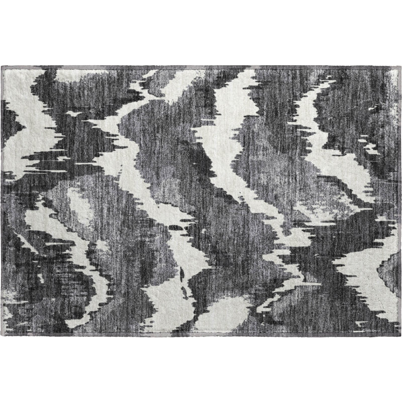Premium Machine Washable Prisco Black Rug, Rectangle 1'8" x 2'6"