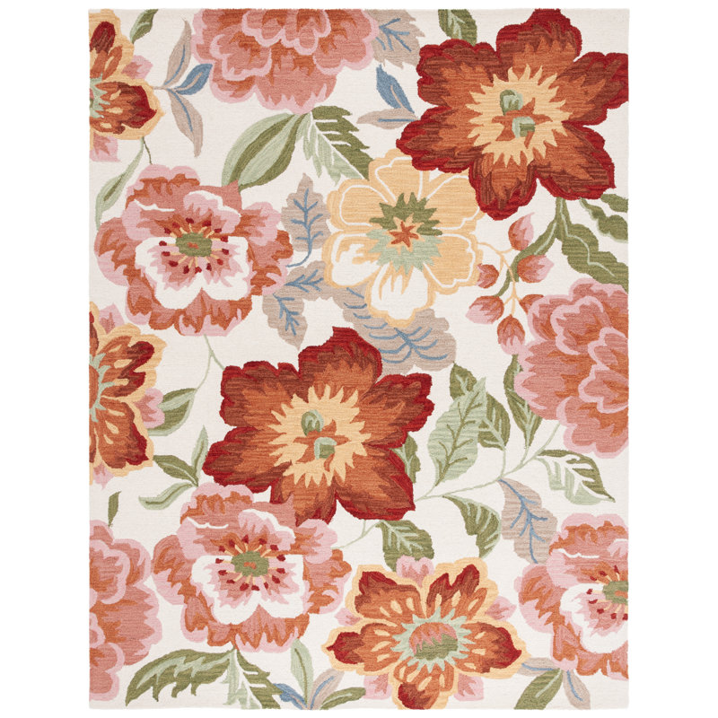 Chelsea Hand Tufted Wool/Cotton Floral Rug in Ivory/Pink, Rectangle 8' x 10'