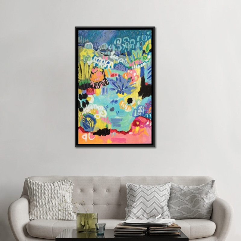 « fantaisiste étang iii », reproduction sur toile, H 26 po x l 18 po x P 1,5 po, Toile avec cadre noir, Pas de tapis
