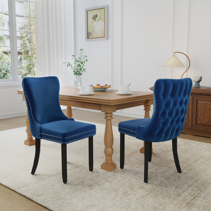 Ensemble de 6 chaises de salle à manger rembourrées en velours, Marine