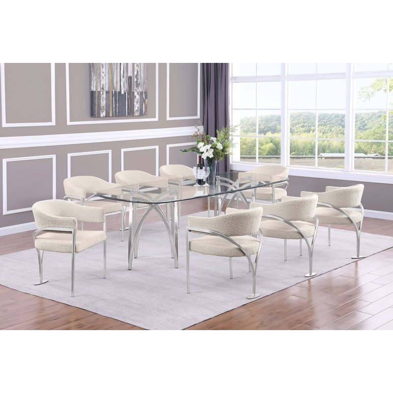 Grandeur Tempered Glass Dining Set, Cream, Silver