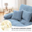 Canapé modulaire 3 places avec 2 repose-pieds et 5 coussins en chenille bleue
