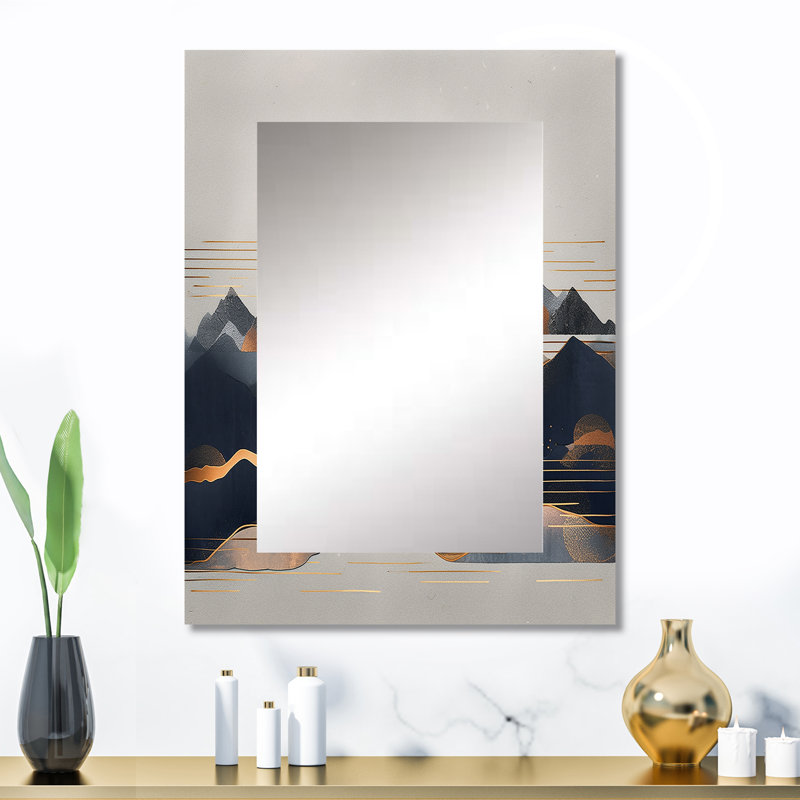 Miroir décoratif Daring Moutain Horizons III - Paysages, grand miroir bleu, impression sur métal, 32 po x 24 po