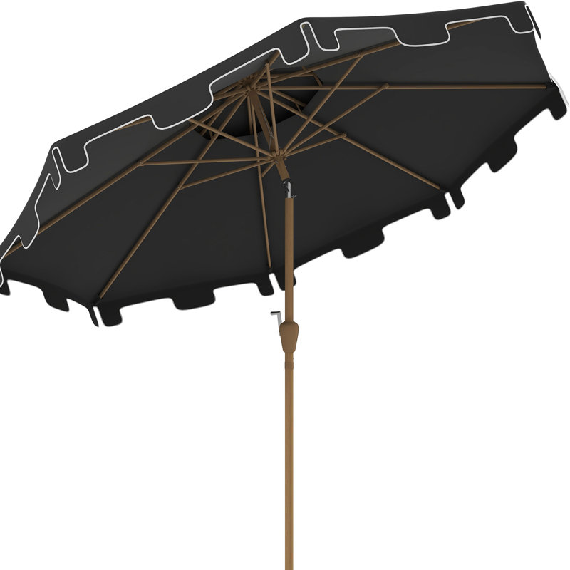 Parasol de patio extérieur de 9 pi - Inclinaison et manivelle avec auvent double pour espaces de terrasse gris foncé avec 8 nervures