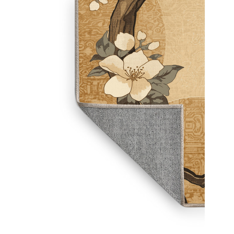 Tapis floral cerisier traditionnel lavable à la machine Ortencia, 6 po de diamètre