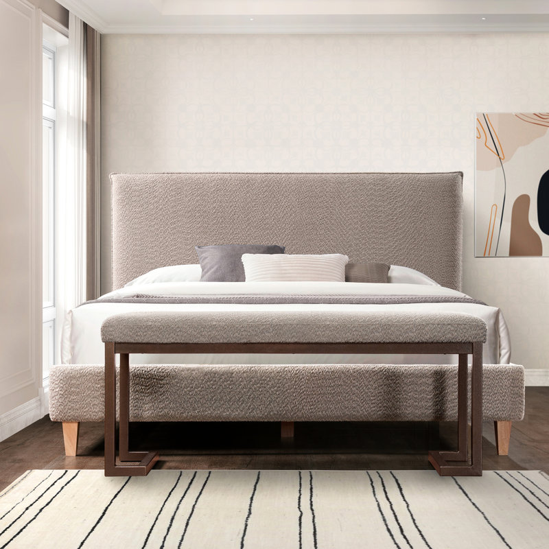 Banc rembourré pour la chambre à coucher - gris et métal gris tendance