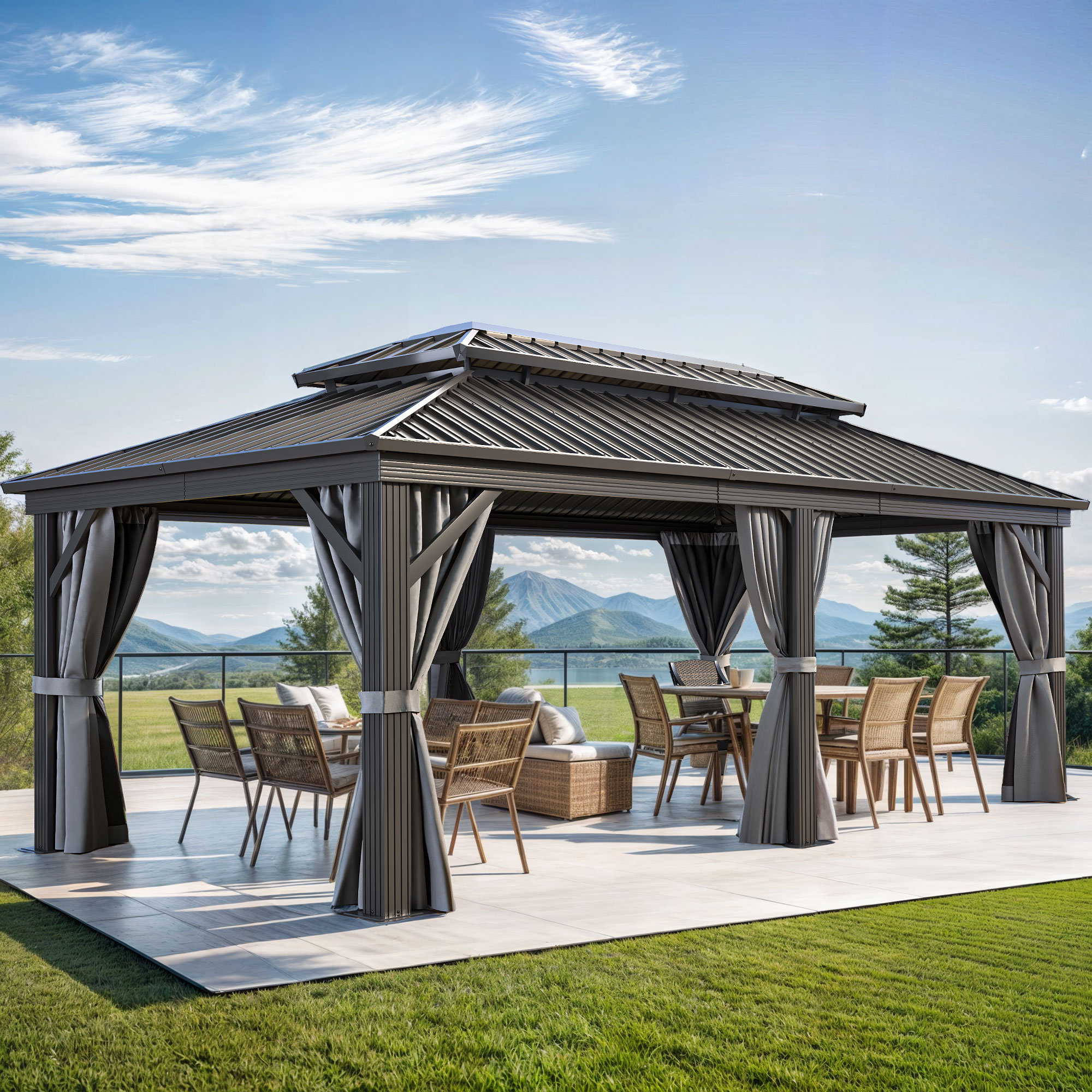 Edrosie Inc Elegant Black Double-Roof Galvanized Steel Gazebo | Wayfair