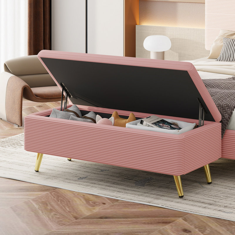 Repose-pieds moderne en velours côtelé avec pieds en métal, Pink