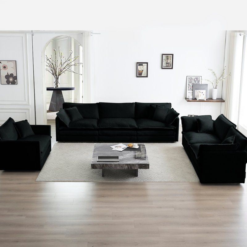 Canapé modulaire extra profond, 3 pièces pour le salon, canapé moderne surdimensionné avec siège et chenille noire simple, canapé confort à long terme, pièce, longue durée